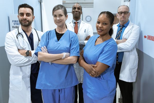 Equipe de saúde em consultório